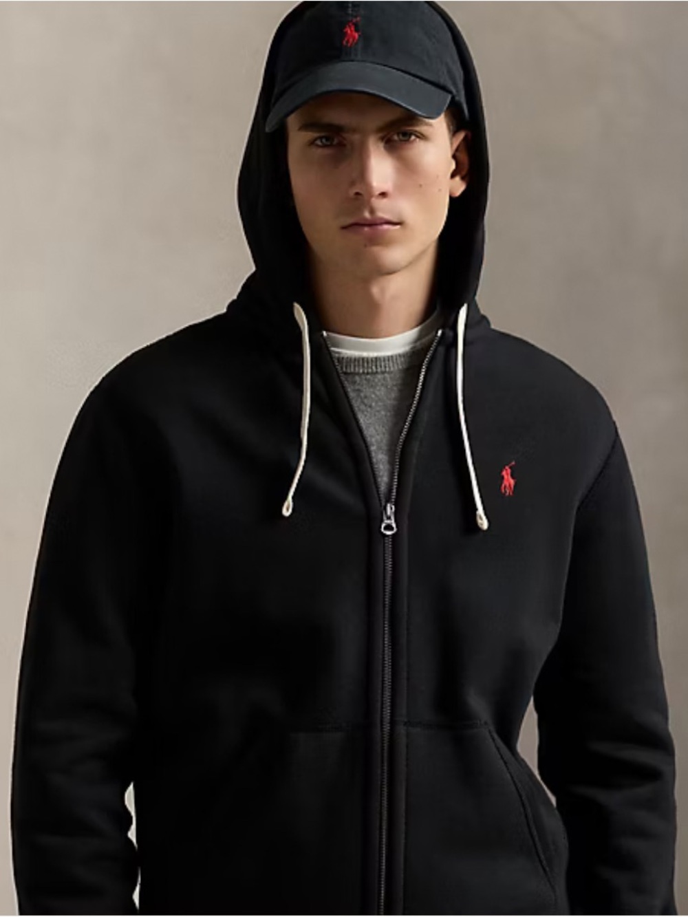 Polo Ralph Lauren Fleece Full Zip Hoodie Black Red Pony Men’s XL Preppy Sporty